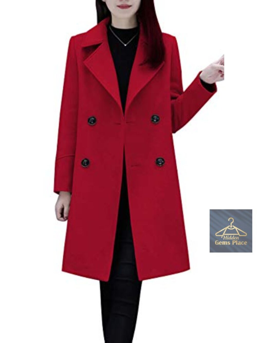 Women's Double Breasted Wool Blend Pea Coat Notched Collar Quilted Lining Winter